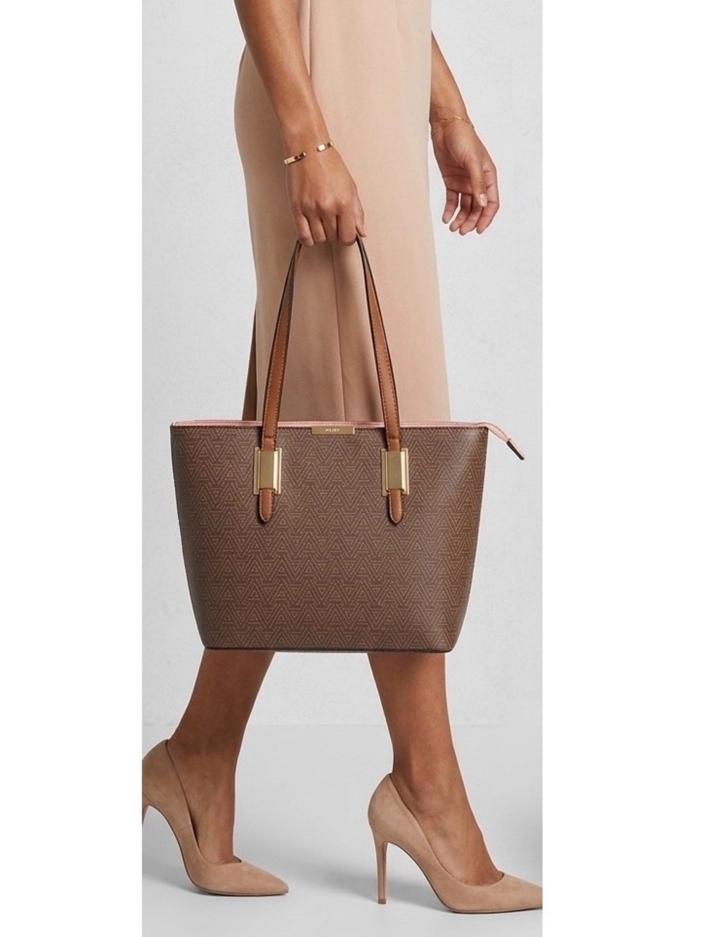 Aldo Brown Logo Tote Bag with Pink Trim Women Shoulder Bag